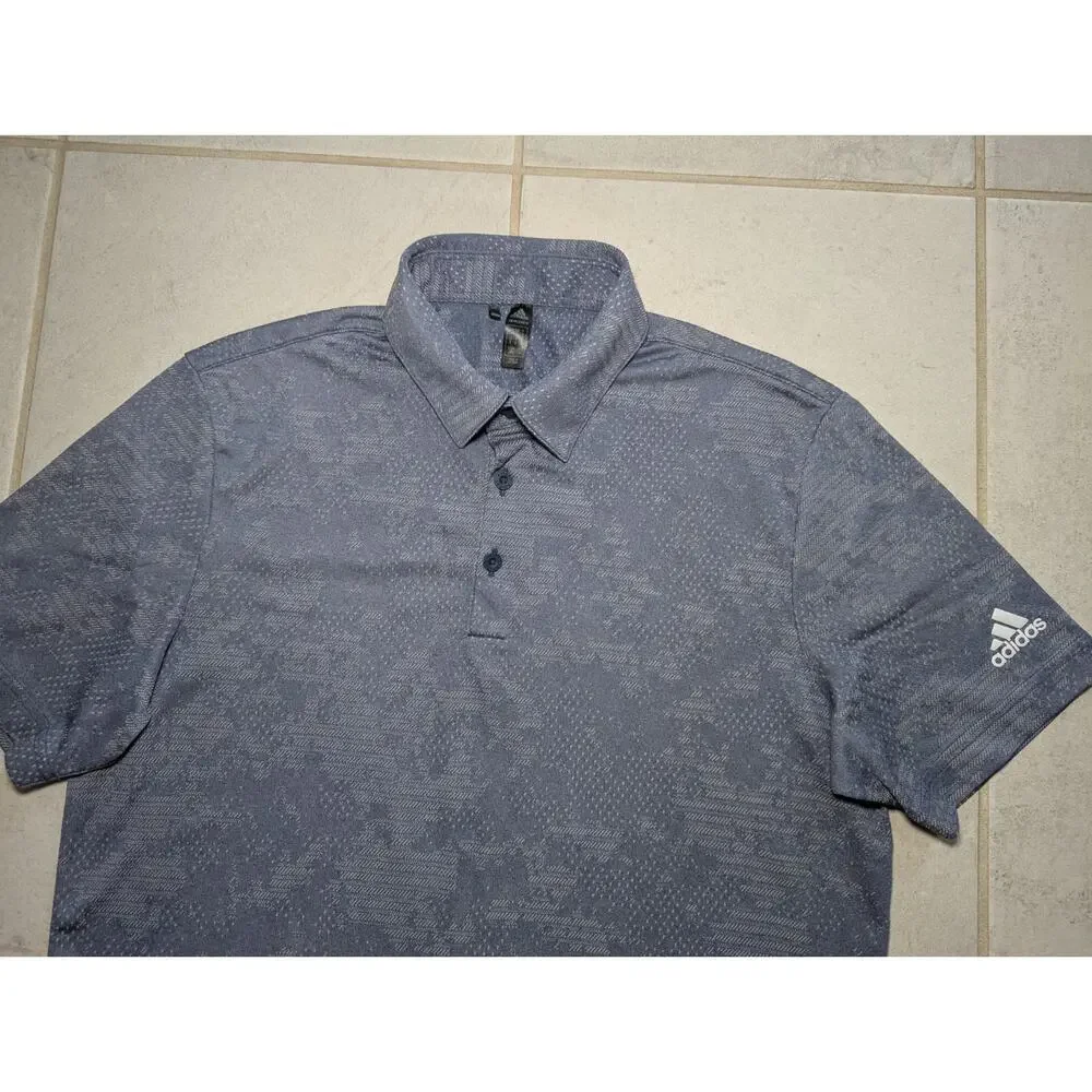Adidas Men's Small Polo Golf Shirt Textured Camo Short Sleeve Stretch Blue